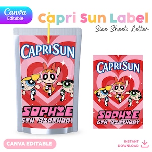 Capri Sun Label | Canva Editable | Juice Pouch Label | Powerpuff Girls