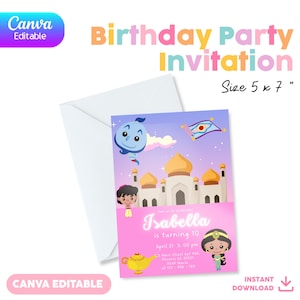 Birthday Invitation Canva | Editable Template | 5x7&quot; | Instant Download | Aladdin
