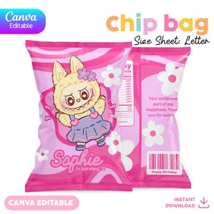 Editable Chip Bag | Canva Template | Party Favor Printable | Labubu - Labubus