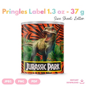 Pringles 1.3 oz / 37g Can Label | Printable PDF, PNG & JPEG Files | Jurassic Park T-rex