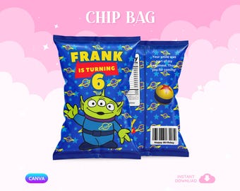Toy Story Alien Chip Bag Template | Pizza Planet Party Favor Wrapper (Digital Download)