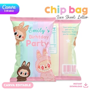 Editable Chip Bag | Canva Template | Party Favor Printable | Labubu - Labubus | LS-03