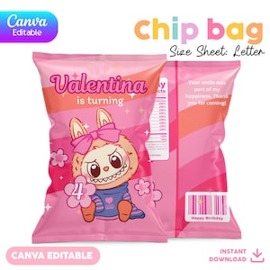 Editable Chip Bag | Canva Template | Party Favor Printable | Labubu - Labubus
