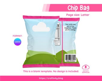 Chip Bag Template Editable Canva | Printable Party Favor Digital Download | Birthday Treat Wrapper