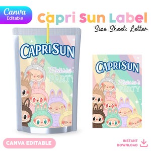Etichetta Capri Sun / Canva modificabile / Etichetta per bustina di succo / Labubu / LS-01