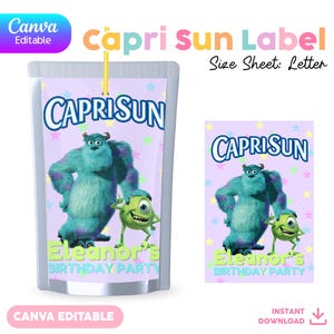 Capri Sun Label | Canva Editable | Juice Pouch Label | Monster Inc