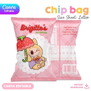 Editable Chip Bag | Canva Template | Party Favor Printable | Labubu - Labubus