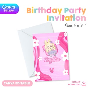 Birthday Invitation Canva | Editable Template | 5x7&quot; | Instant Download | Labubu - Labubus | Labubu Invitation