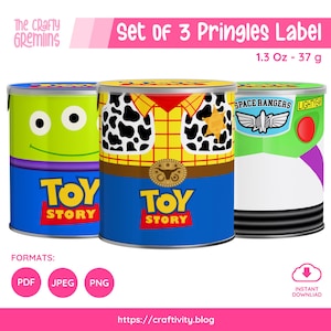 Toy Story Pringles Label Template Set | Woody Buzz Aliens Editable Wrapper Digital Download | 1.3oz/37g Party Favors | PDF, PNG & JPEG Files