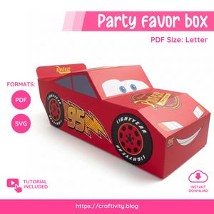 Caja de dulces de Rayo McQueen / PDF y SVG / 10 x 10 x 23 cm / Caja de recuerdos de fiesta / crs-01, crs-02, crs-03
