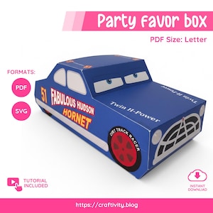 Cars Candy Box | PDF & SVG | 10x10x23 cm | Party Favor Box | Doc Hudson | crs-01, crs-02, crs-03