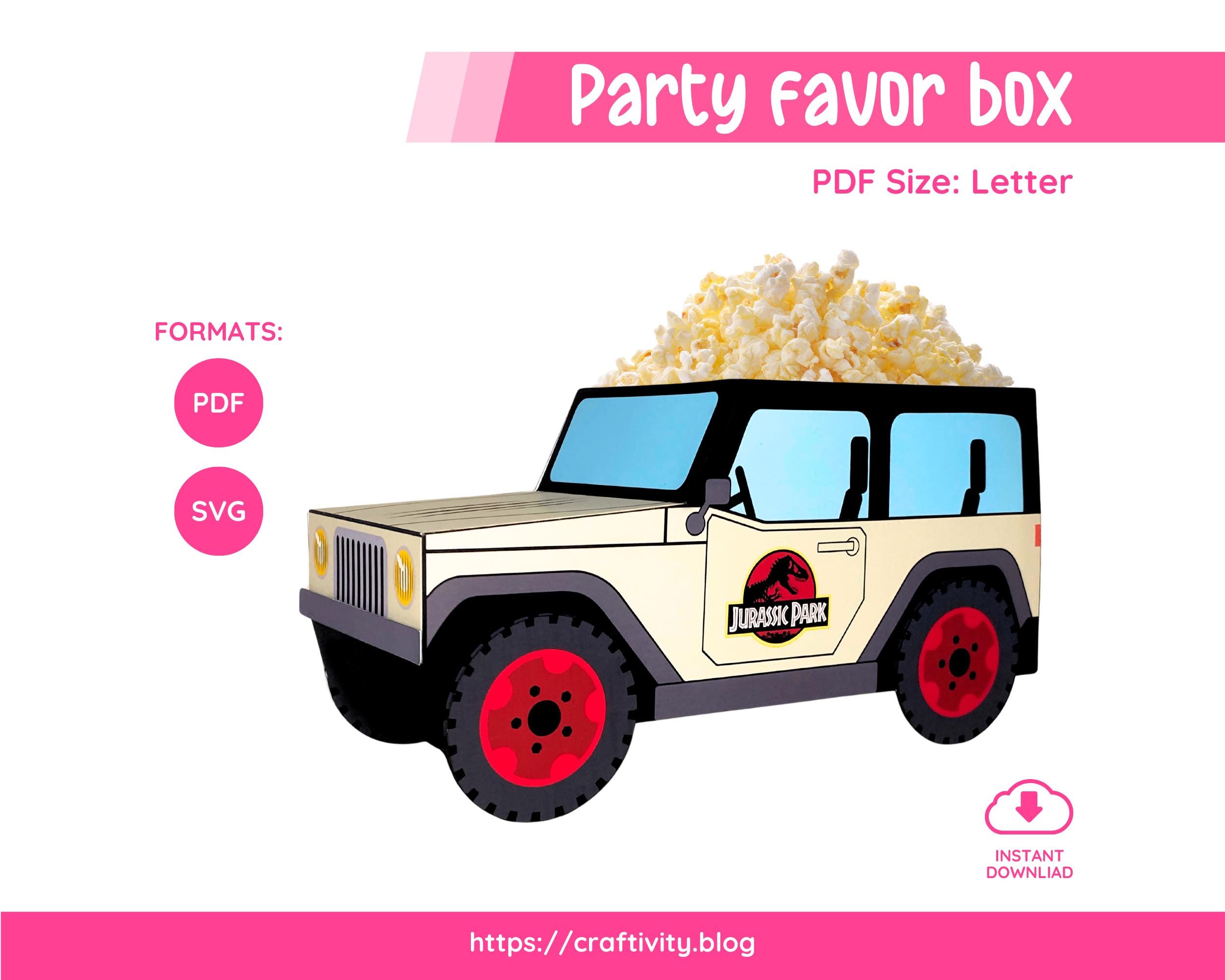 Jurassic Park Jeep Candy Box | PDF & SVG | 10x10x23 Cm | Party