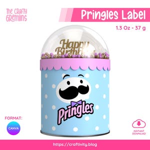 Plantilla de etiqueta personalizada para Pringles de 1.3 oz, editable en Canva / Descarga digital, imprimible, para envoltorios de latas de snacks o bolsas de papas fritas, ideal para fiestas.