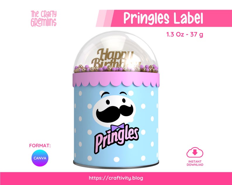 Custom Pringles Label Template 1.3oz Canva Editable | Digital Download Printable Mini Snack Can Wrapper | Chip Bag Party Favors image 1