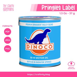 Dinoco Pringles Can Label Template | Cars Theme Printable Snack Wrapper | 1.3oz/37g Editable Digital Download Party Favor