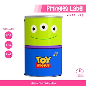 Toy Story Alien Pringles Label Template | 2.3oz Can Wrap, Printable PDF & PNG Files | Pizza Planet Birthday Party Favor Sticker
