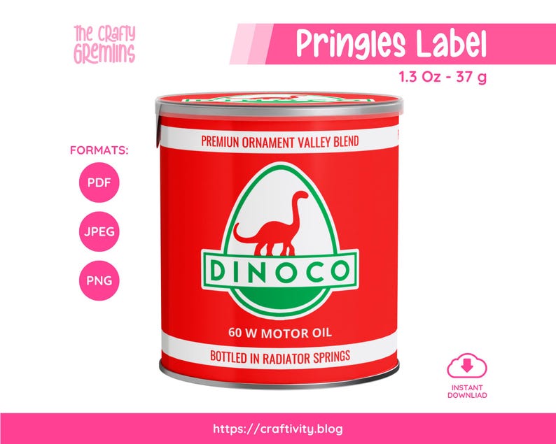 Dinoco Pringles Can Label Template | Cars Theme Printable Snack Wrapper ...
