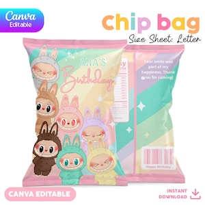 Editable Chip Bag | Canva Template | Party Favor Printable | Labubu - Labubus | LS-01