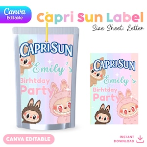 Etichetta Capri Sun / Canva modificabile / Etichetta per bustina di succo / Labubu / LS-03