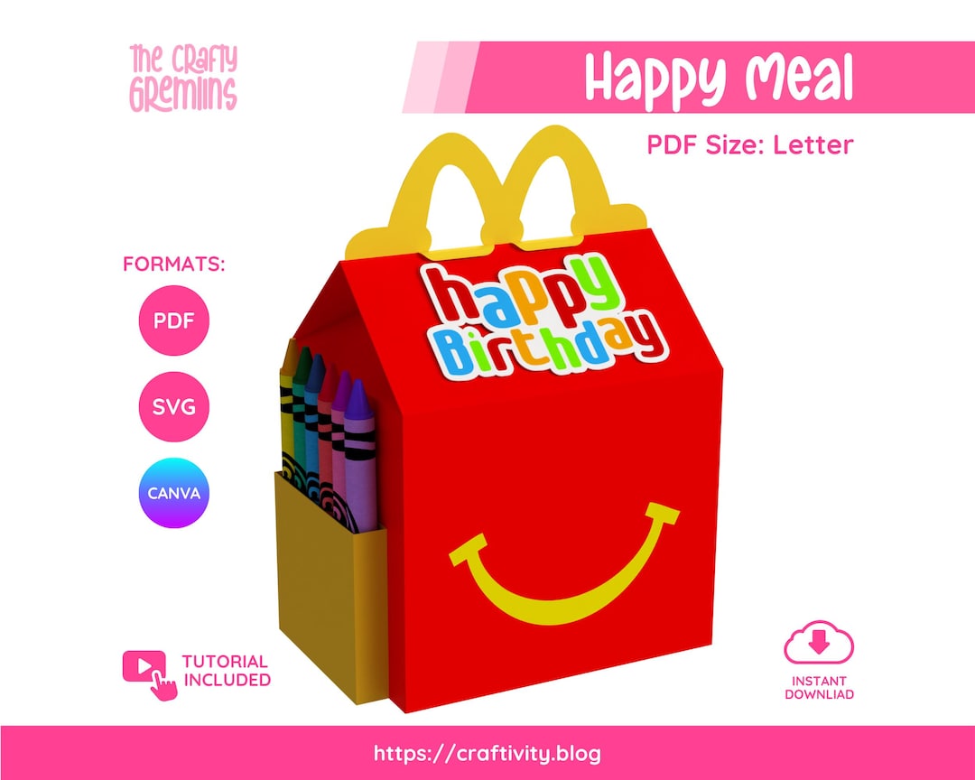Happy Meal Box Template SVG PDF Cut File Kids Meal Favor Box Instant
