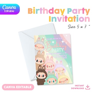 Geburtstagseinladung Canva | Bearbeitbare Vorlage | 5x7" | Sofortdownload | Labubu - Labubus | Labubu Einladung | LS-01