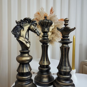 Schachfigur Set Statue -König, Königin und Ritter Figur - Einzigartige Schachstatue - Haus- und Bürodekor-Dekorative Schachset Skulptur