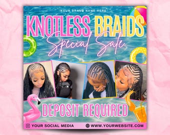 Knotless Braids Special Sale Flyer, Summer Braids Special Flyer, Summer season Flyer, Knotless Braids Flyer, Braids Pricelist Flyer, canva