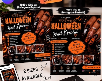 Halloween Nail Special Flyer, October Nail Booking Template, Nail Tech Canva Flyer, Spooky Season Nails, Editable Instagram Post