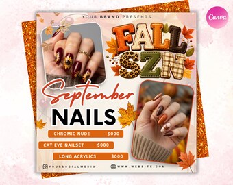 September Nails Booking Flyer Template, September Special Nail Flyer, September Nail Book Now Flyer, Nail Deals Flyer, Fall Booking Flyer
