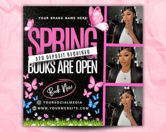 Spring Booking Flyer, April Flyer, April Books, Spring season Flyer, Spring Bookings Appointments Available Flyer, MUA Lash Nails Hair canva