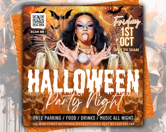Halloween Party Night Flyer, Halloween Party Invitation, Halloween Party DJ Night, Halloween Party, Spooky Event Flyer,Halloween Celebration