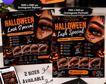 Halloween Lash Special Flyer, October Lash Booking Template, Lash Tech Canva Flyer, Spooky Lash Sets, Editable Instagram Post