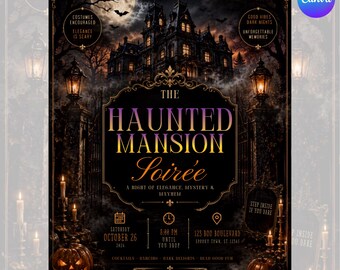 Cemetery Halloween Invitation, Halloween Night Party, Gothic Spooky Invitation, Haunted Cemetery Costume Party, Editable Canva Template