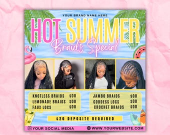 Summer Braids Special Flyer, Hot Summer Braids Special Flyer, Summer season Flyer, Braids Special Flyer, Braids Flyer, Braid Pricelist Flyer