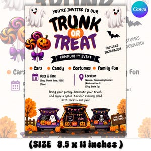 Mall för Trunk or Treat-flyer, redigerbar inbjudan till Halloween-evenemang, utskrivbar Trunk or Treat för skola, kyrka och samhälle
