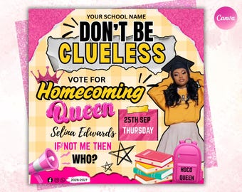 Homecoming Queen Flyer, Vote For Homecoming Queen, HOCO Campaign Flyer, Vote For ME, Student Campaign Flyer, Canva Template
