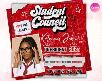 Student Council Campaign Flyer Template, Vote For President Flyer, School Election Poster, Editable Canva