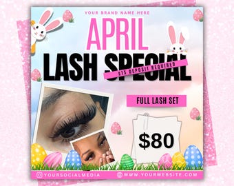 4月のまつ毛スペシャルチラシ、春のまつ毛チラシ、イースターまつ毛チラシ、春の季節、まつ毛チラシ、まつ毛エステティシャン、まつ毛スペシャルディール、Canva