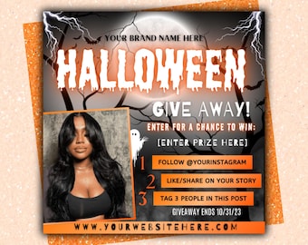 Halloween Giveaway Flyer, Halloween Flyer, October Giveaway Raffle Canva Flyer, Halloween Template, Hair Flyer, Lash Flyer, canva Editable