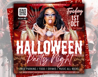 Halloween Party Night Flyer, Halloween Party Invitation, Halloween Party DJ Night, Halloween Party, Spooky Event Flyer,Halloween Celebration
