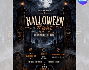 Haunted Mansion Halloween Invitation, Gothic Halloween Soirée, Elegant Costume Party, Haunted House Invite, Editable Canva Template