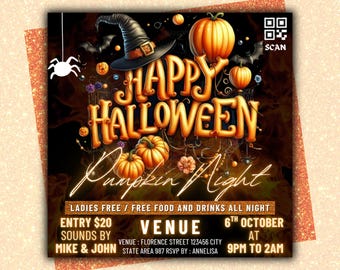 Halloween Scary Party Night Flyer, Halloween Party Invitation, Halloween Party DJ Night, Halloween Party, Spooky Event Flyer, Celebration
