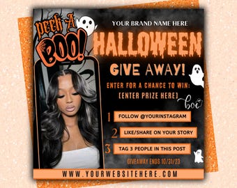 Halloween Giveaway Flyer, Halloween Flyer, October Giveaway Raffle Canva Flyer, Halloween Template, Hair Flyer, Lash Flyer, canva Editable