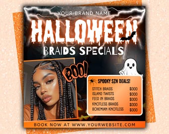 Halloween Braid Flyer, Spooky SZN Flyer, October Braid Booking Flyer, Braid Flyer, Braid Special flyer, Halloween Braids Special Deals,canva