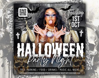 Halloween Party Night Flyer, Halloween Party Invitation, Halloween Party DJ Night, Halloween Party, Spooky Event Flyer,Halloween Celebration