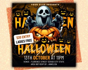 Halloween Scary Party Night Flyer, Halloween Party Invitation, Halloween Party DJ Night, Halloween Party, Spooky Event Flyer, Celebration