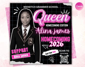 Editable Homecoming Queen Campaign Flyer, Vote For Me Canva Template (Digital Download)