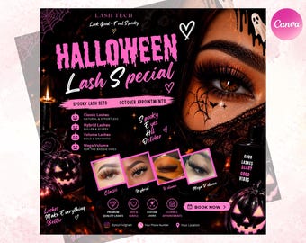 Halloween Lash Special Flyer, October Lash Booking Template, Lash Tech Canva Flyer, Spooky Lash Sets, Editable Instagram Post