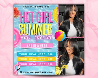 Hot Girl Summer Hair Special Flyer, Hot Summer Hair Special Flyer, Summer season Flyer, hair Special Deal Flyer, Hair Flyer, Canva Editable