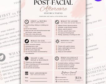 Facial Aftercare Card Template, Esthetician Canva Template, Skincare Client Care Guide, Editable Printable Spa Aftercare, Instruction Card
